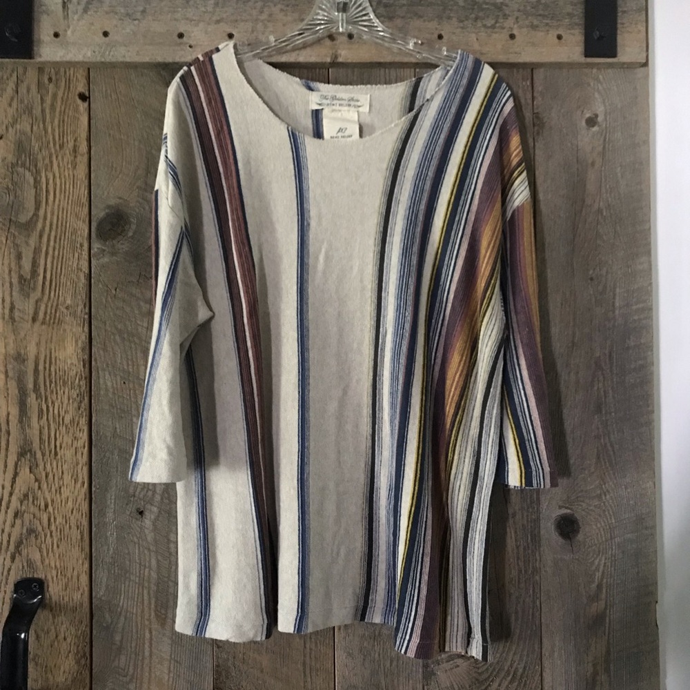 Women’s S THE GOLDEN STATE Remi Relief Striped Long Sleeve Tunic Top Earthy EXC
